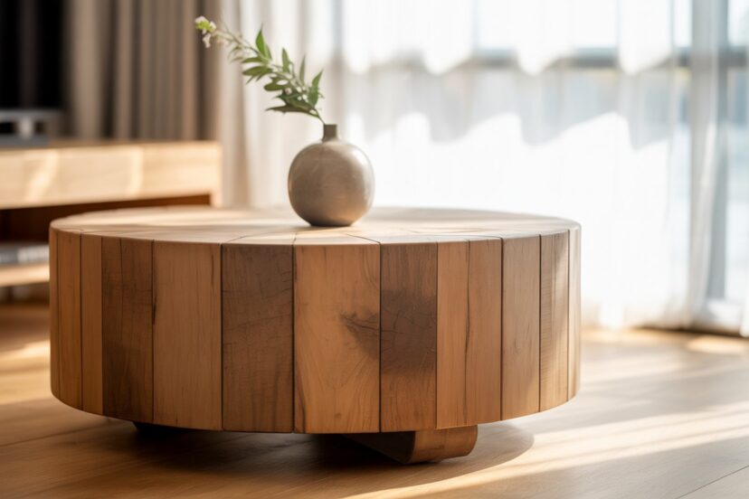 wood drum coffee table